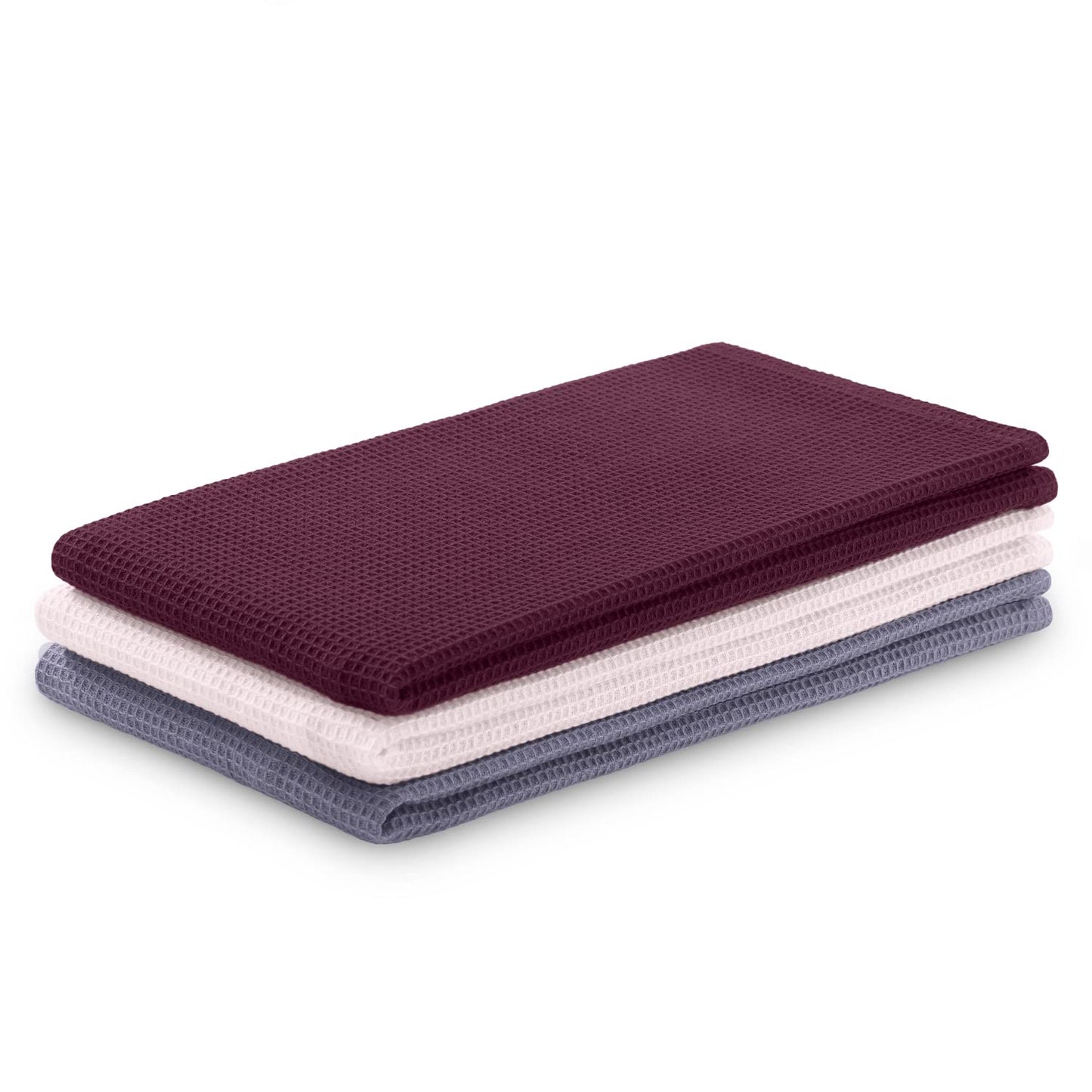 AmeliaHome Set of 3 tea towels, cotton, kitchen towels, 50 x 70 cm, waffle pique, waffle fabric, Letty purple, powder pink