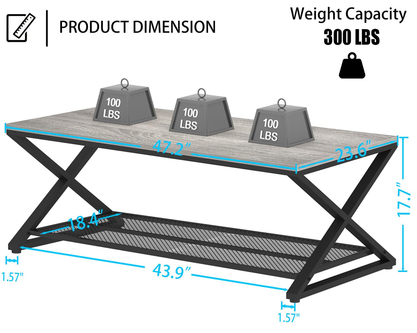 LVB Coffee Table for Living Room Coffee Tables With Storage 120cm Grey