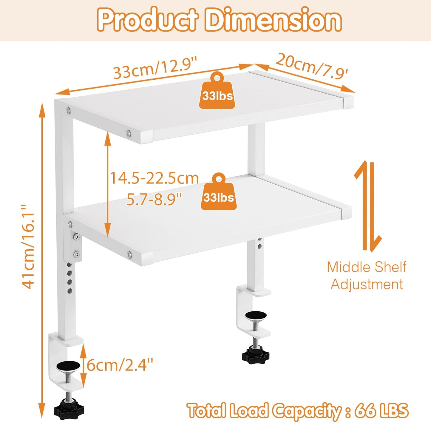 IBUYKE Clamp on Desk Organizer Shelf,Desk Extender Shelves TMZ007W