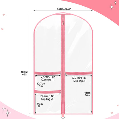 4 Pack Clear Dance Garment Bags 40" Dance Costume Bags with 3 Pockets,Pink