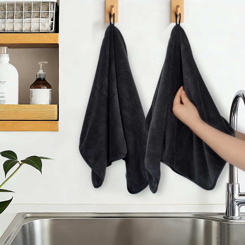 VIVOTE Microfibre Bathroom Hand Towels Black Hand Towels for Kitchen