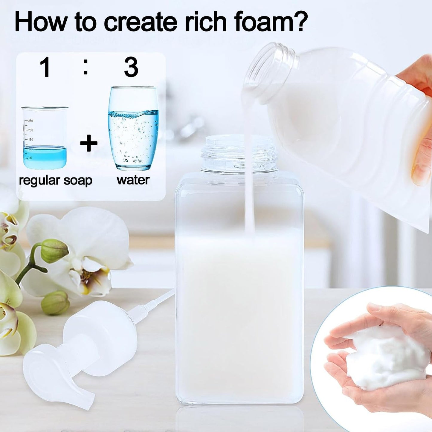 Apstaqeoo Foaming Soap Dispenser, 2Pcs 450ml Hand Soap Dispenser Refillable Foam Soap Liquid Pump Bottles Empty Plastic Shampoo Body Wash Container