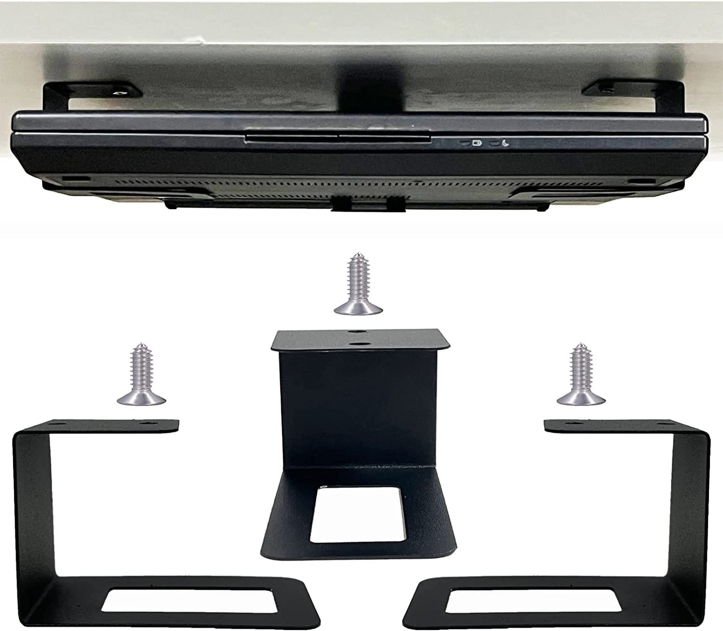 (3) Laptop Holder Under Desk Laptop Mount Organizer Rack Storage Shelf, Add On Under Table Laptops, Keyboard, Routers, Modems, Cable Box