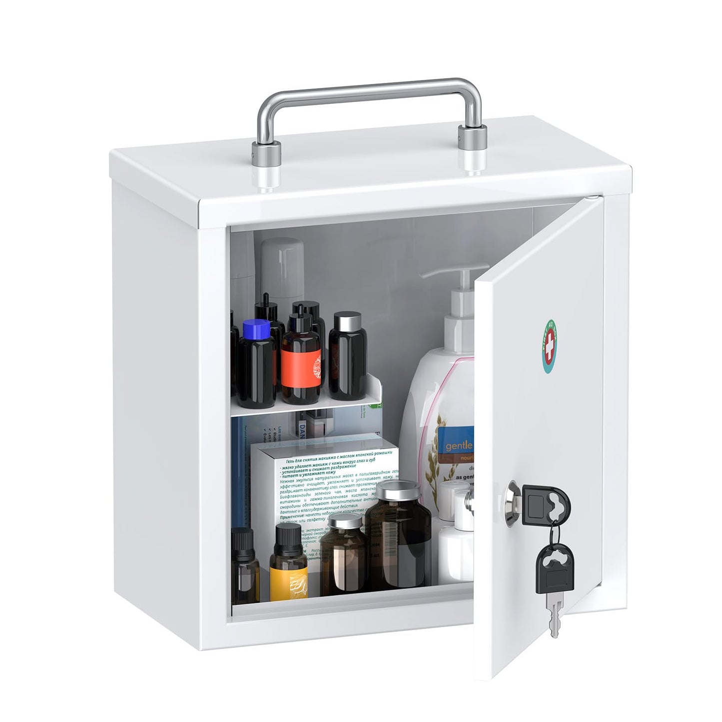 Uniclife Wall Mount Medicine Cabinet with Key Lock & Handle Locking First Aid Cabinet Lockable Lightweight Medium Medicine Organizer Secure Steel Wall