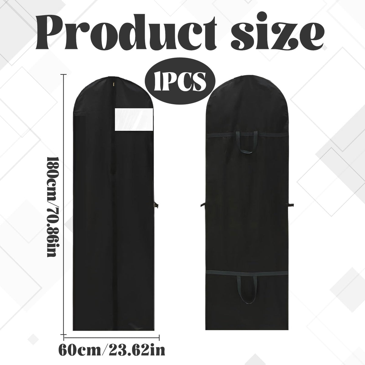 1Pack Waterproof Dress Bags Covers Long,180x60 CM Long Dress Bags Covers,Polyvinyl alcohol,Zipper Closure,Suit Bag for Hanging Clothes,Clothes Covers