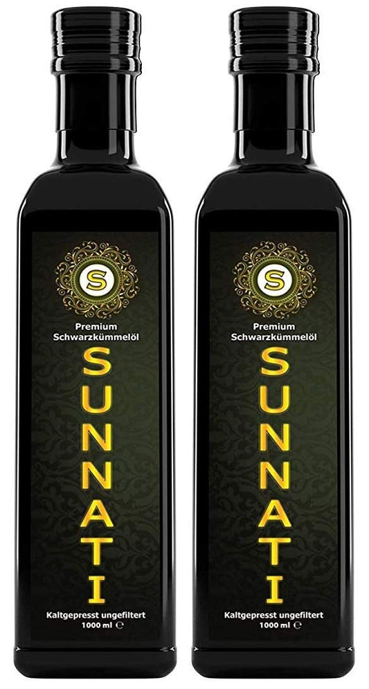 Sunnati Black Cumin Oil Unfiltered 2 x 1000 ml, Fresh Cold Pressed, High Thymoquinone Content
