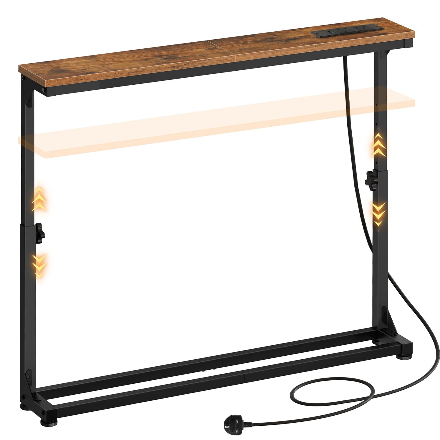 HOOBRO Slim Console Table with Adjustable Height (63.5-83.5 cm), Behind Sofe Table with Charging Station, 100 cm Narrow Console Table for Hallway