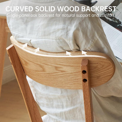 FAS Solid Oak Dining Chairs Set of 2 Curved Backrest Wooden Side Chairs