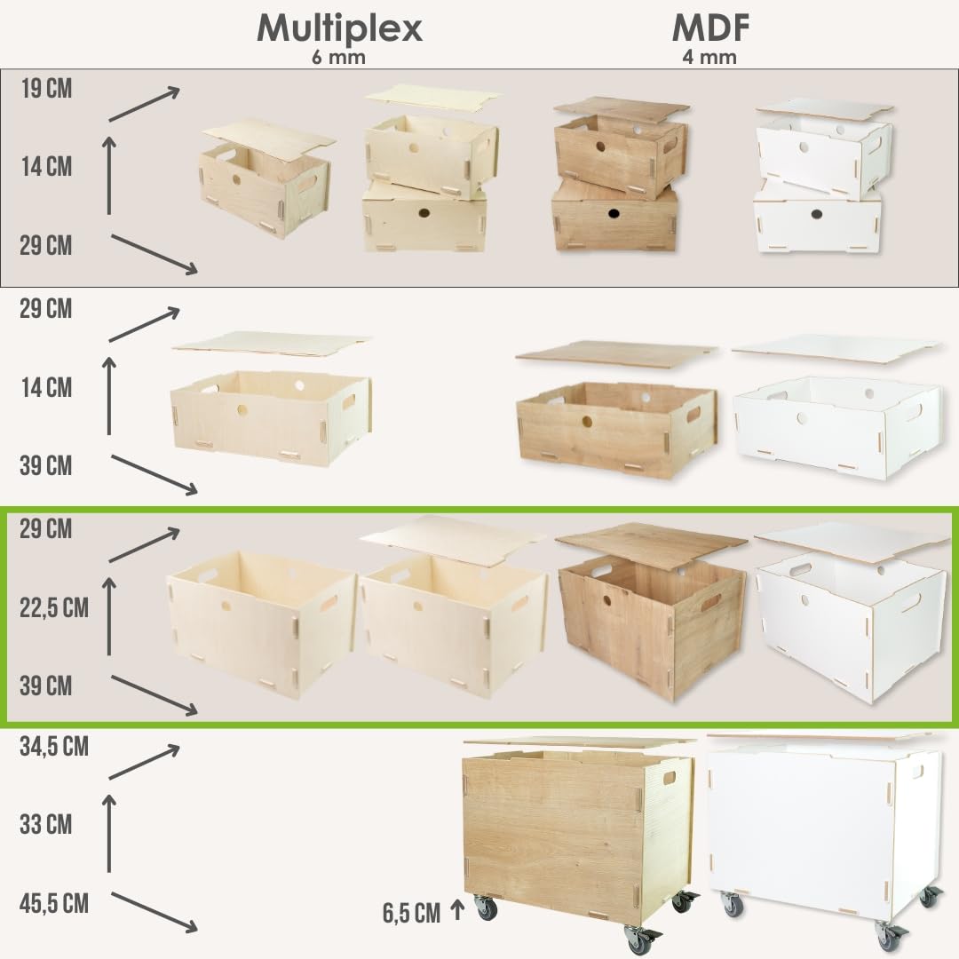 clipfritz - Wooden Box with Lid (unpainted approx. 40 x 30 x 23 cm) Large Wooden Storage Box - Boxes/Boxes for Storing Toys, Books, Photos, Toys