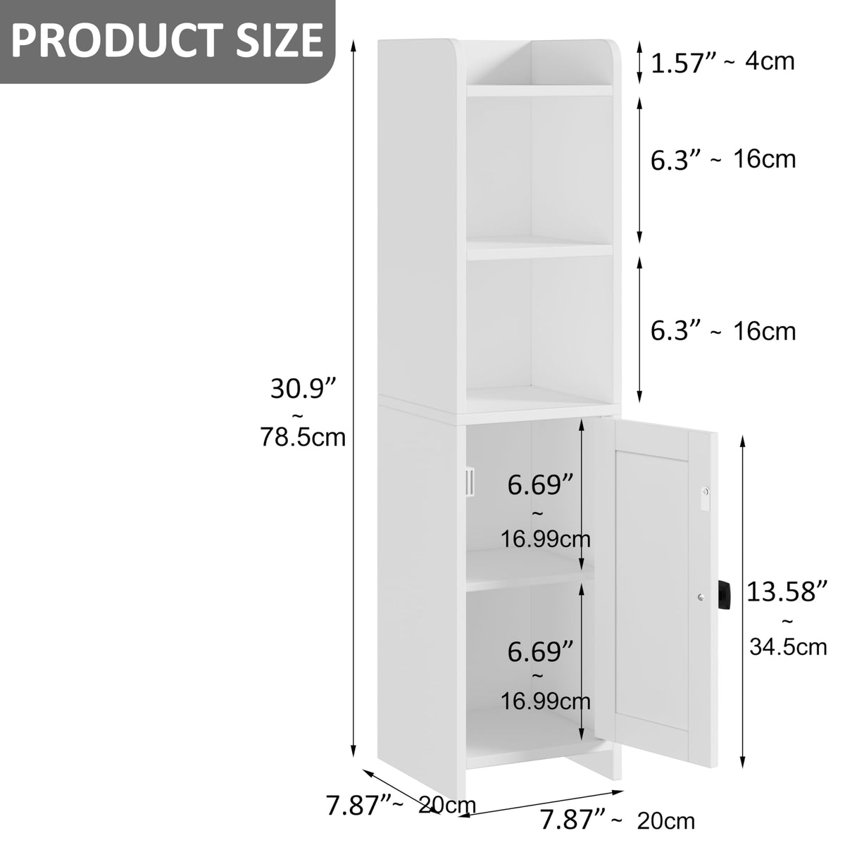 Lomojo Small Bathroom Storage Cabinet Corner, 20x20x78cm, White