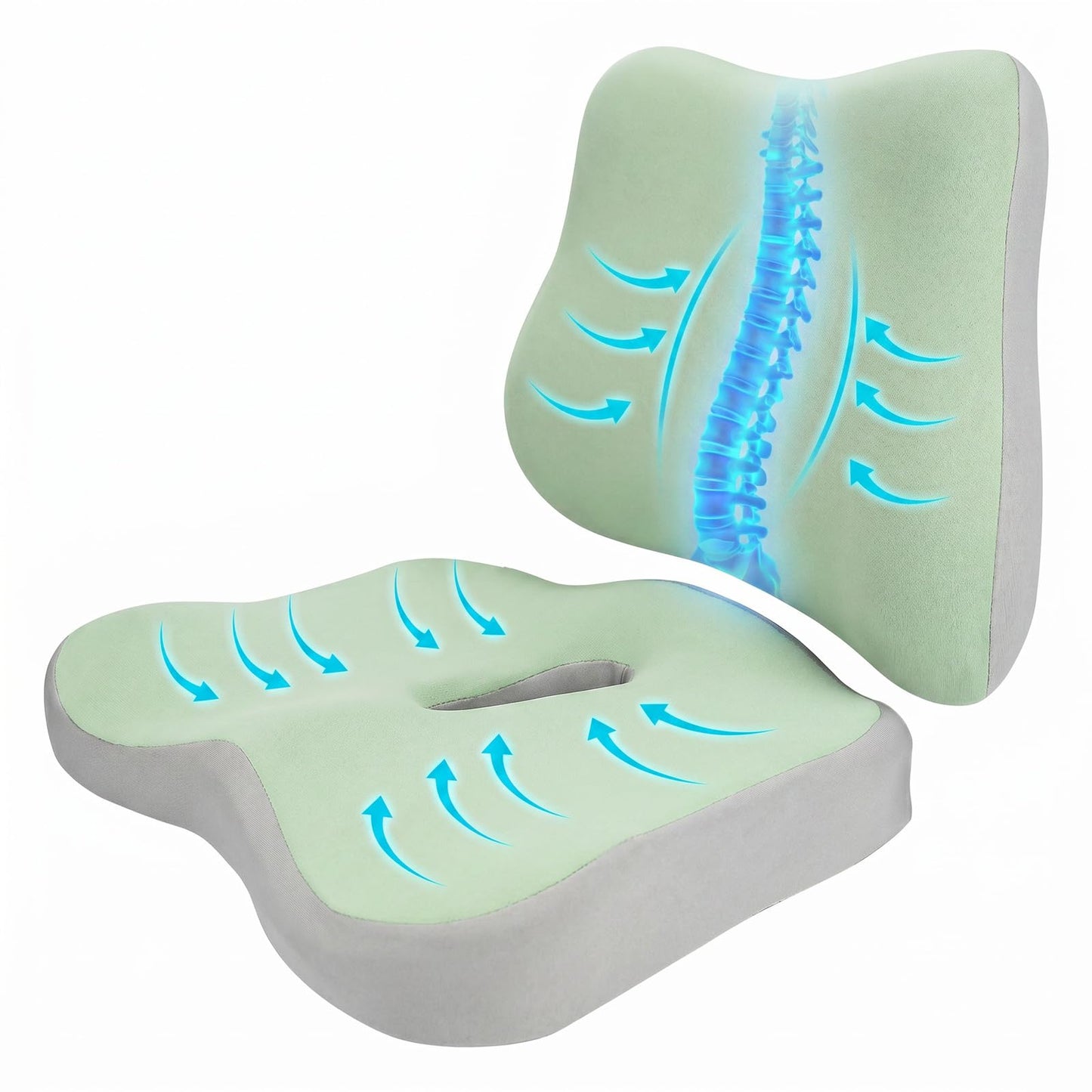 Seat Cushion and Lumbar Support - Memory Foam Chair Cushion and Back Support for Tailbone & Back Pain Relief Ergonomic Coccyx Cushion for Home Office