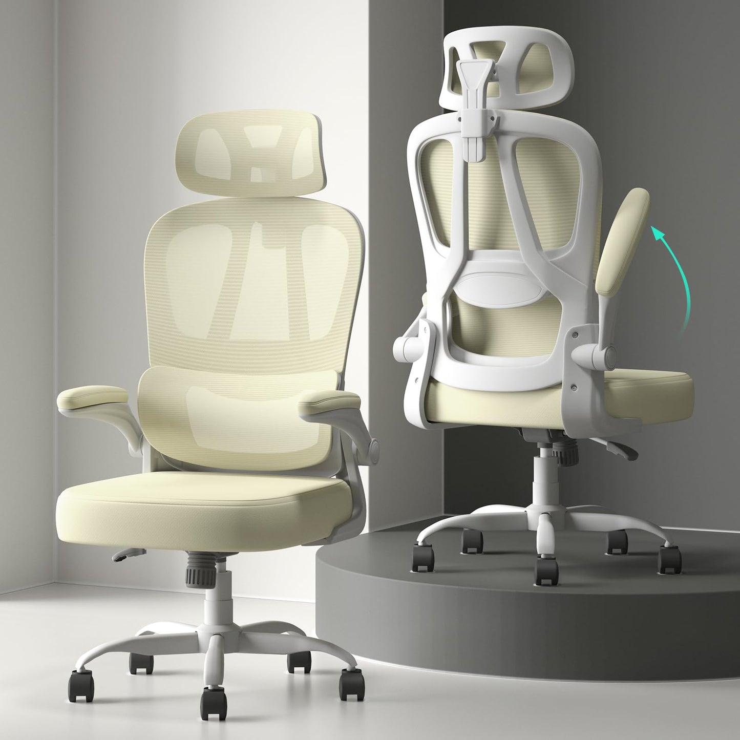 Submi Office Chairs, Ergonomic Computer Chair for Adults, Breathable Mesh Desk Chair with Lumbar Support & Flip-up Armrests, Mid-Back PC Office Chair
