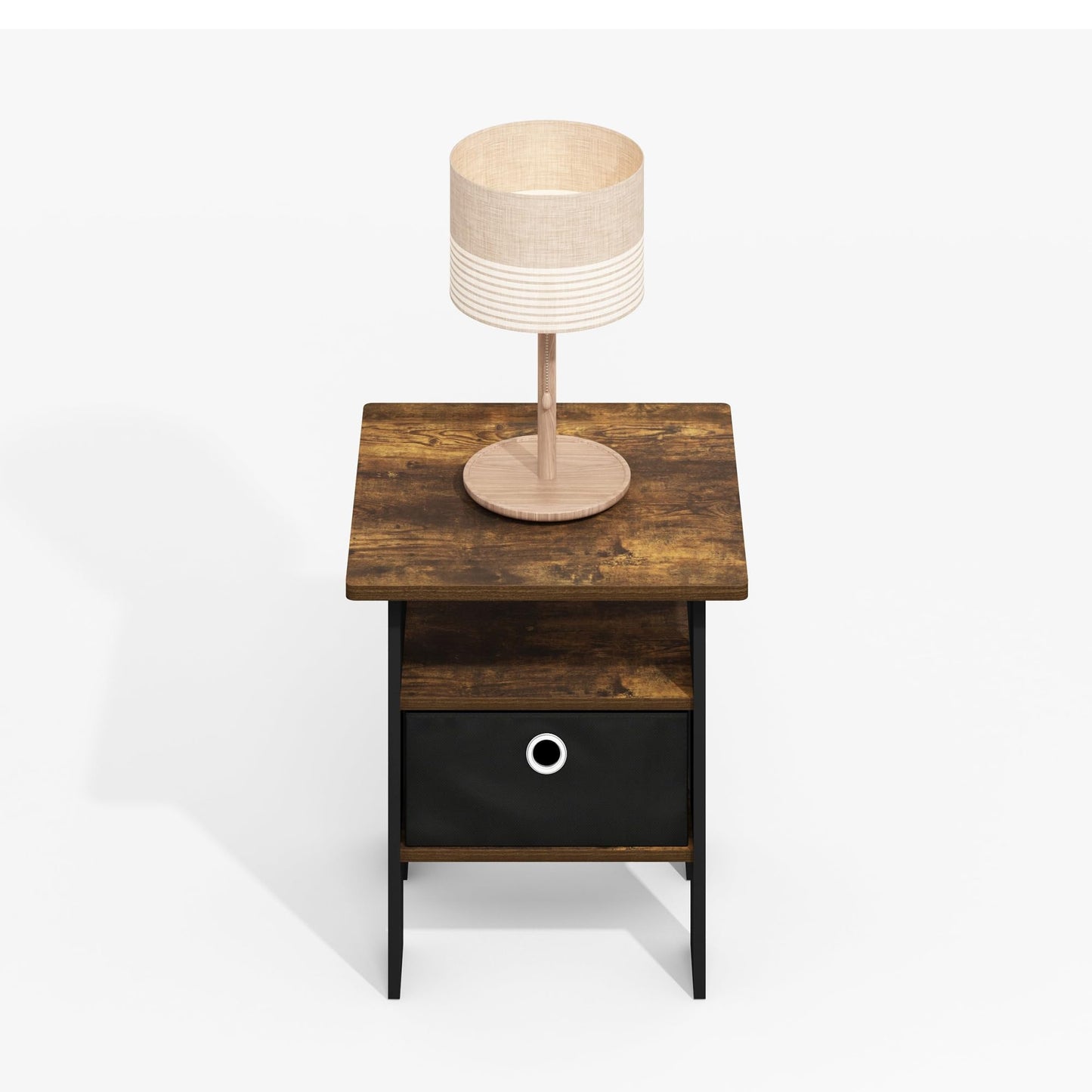 Furinno MODERN Square Top Side Table with Storage Bin, Amber Oak