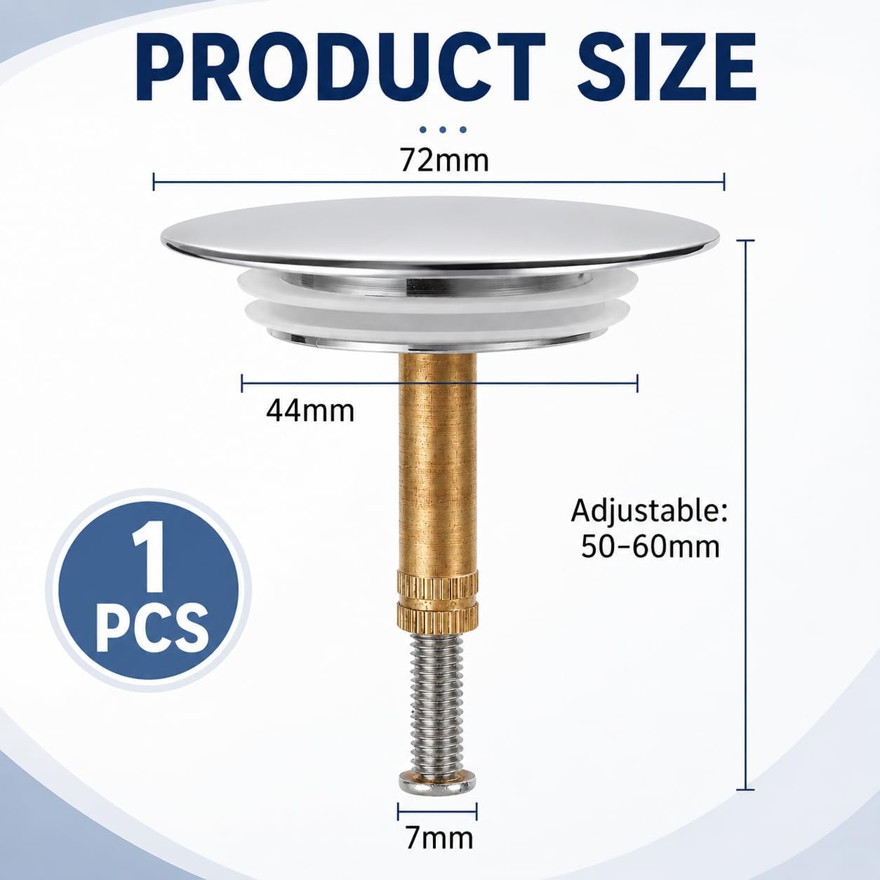 Bath Tub Plug Replacement, 72mm Chrome Plated Drain Plug