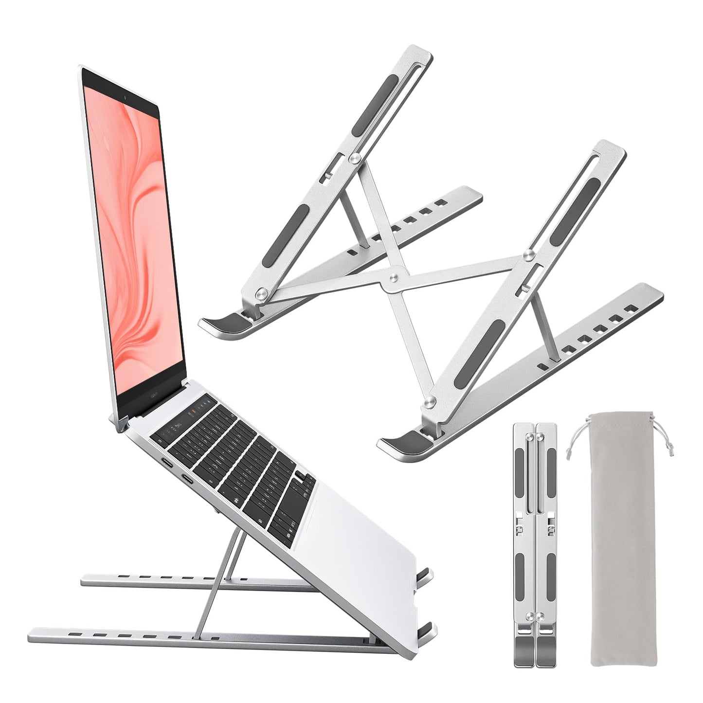 Sopholid Laptop Stand for Desk, Aluminum Metal MacBook Stand，Computer Riser for Desk, Portable Foldable Adjustable Notebook Holder