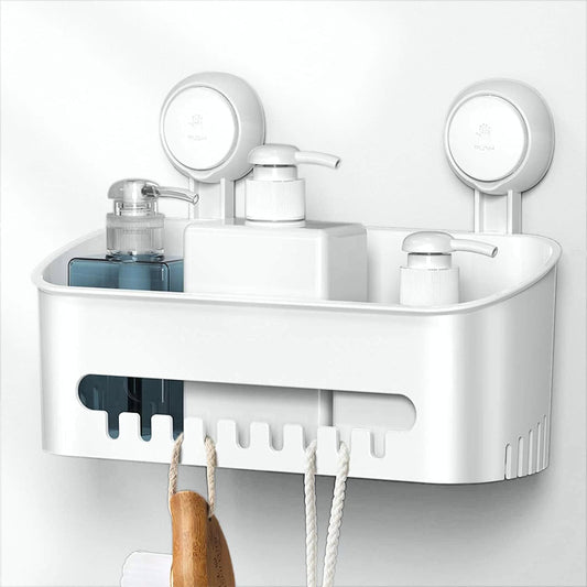 Ulinek Shower Caddy Vacuum Suction Cup Removable Shower Organiser Shelf Powerful No Drilling, Plastic Bathroom Shower Rack Basket for Shampoo