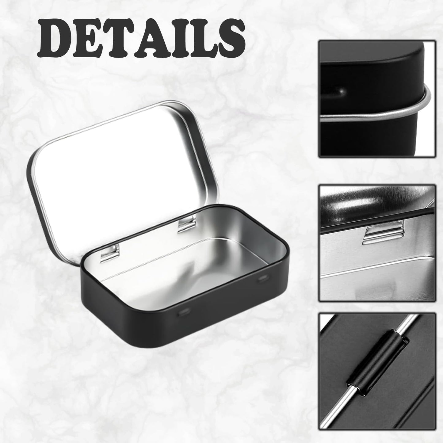 LPMXYW 2 PCS Rectangular Small Tin Boxes With Lid - Black Storage Box for Candy, Key, Earring, Coin Organizer - Mini Portable Box