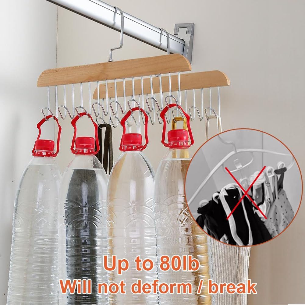 Belt Hanger for Wardrobe, 2 Pack Belt Hanger Wooden, Belt Rack with 8 Hooks,360 Degree Rotating Tie Hanger, Space Saving Belt Holder