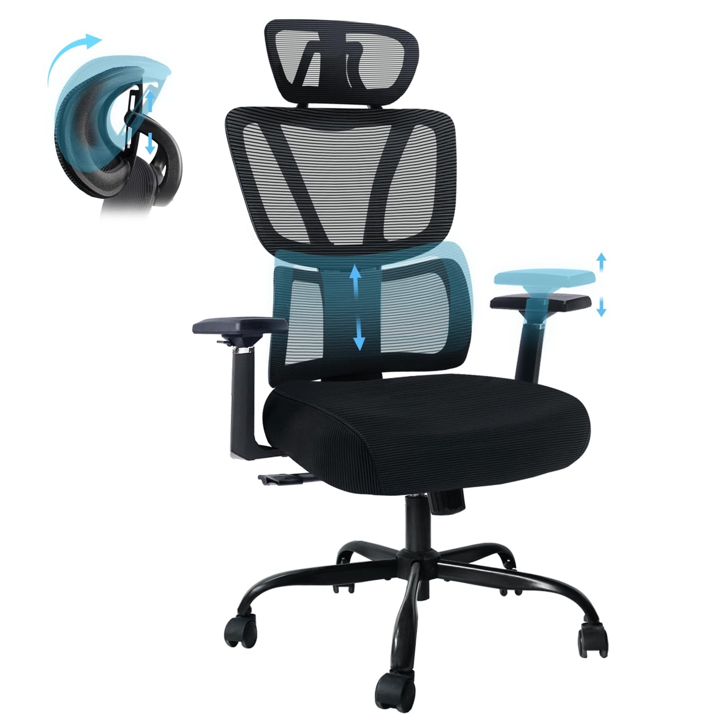 GGCIR High Back Office Chair,Ergonomic Big and Tall Desk Chair with Lumbar Support,3D Armrests,Adjustable Headrest,Comfortable Office Chairs for Home