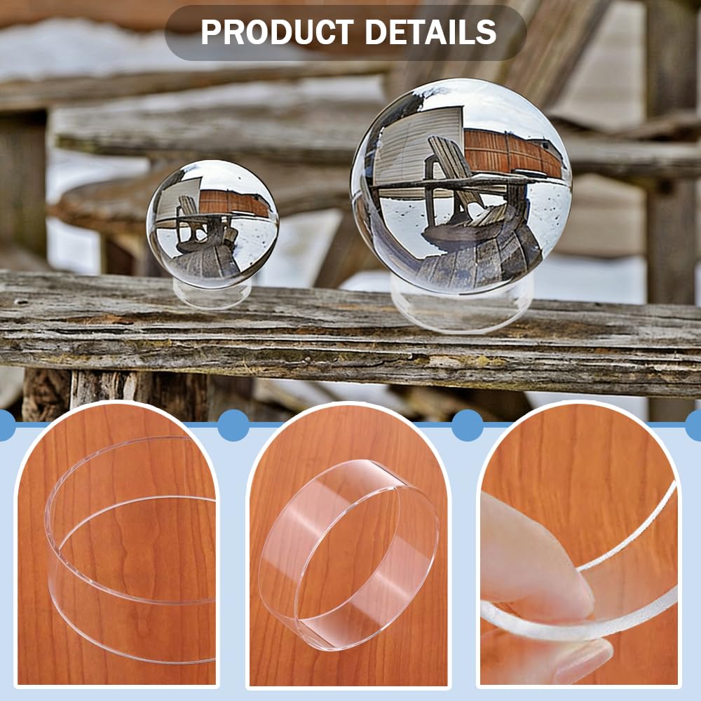 TRKETK 12 Pcs Clear Sphere Acrylic Display Stand Crystal Sphere Stand Holder Round Baseball Display 3 Sizes Plastic Sphere Holder for Baseball Tennis