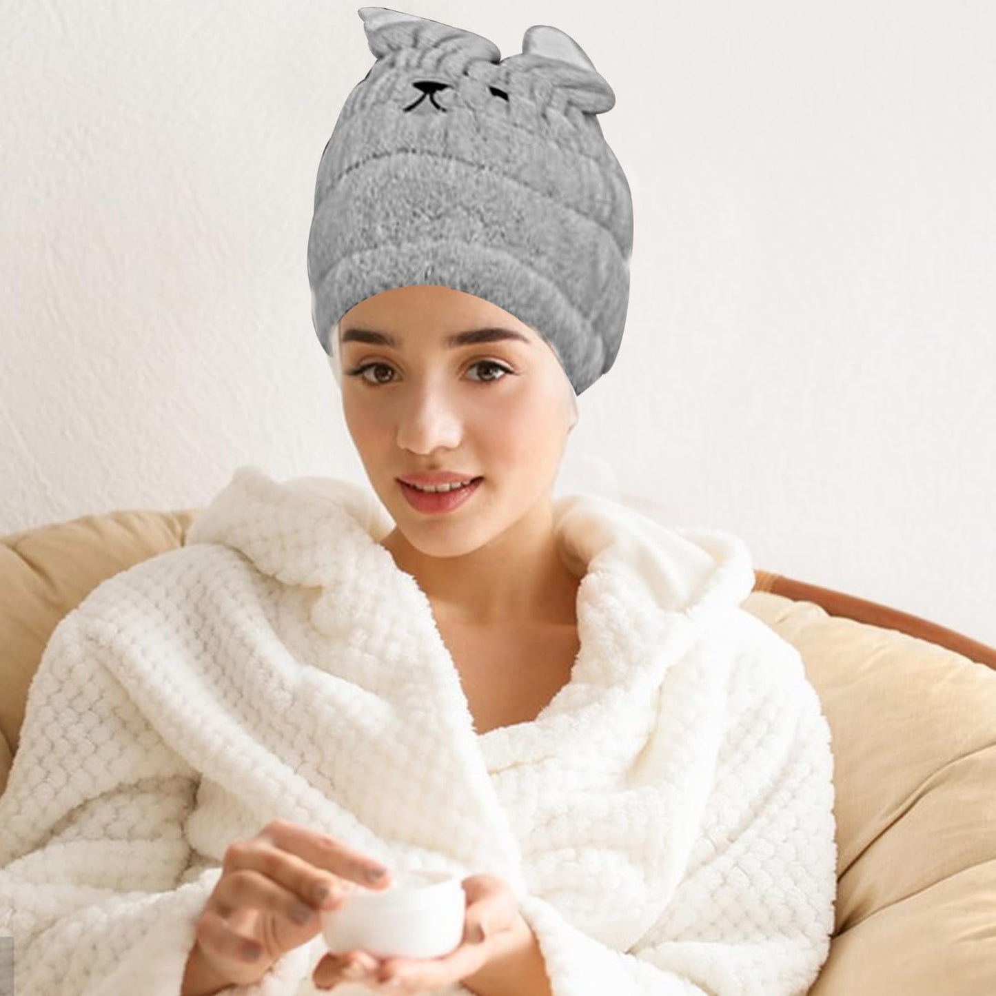 2Pcs Hair Drying Towels Microfibre Hair Towel Hat Super Absorbent Bath Cap with Cute Cat Rabbit Ear Dry Hair Cap Coral Fleece Hair Towel for Women
