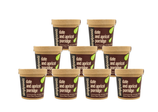 Simplyseedz Jumbo Oats Porridge Pot Date & Apricot. Plant Based, Fiber Rich Breakfast with Pumpkin and Sunflower Seeds. Convenient On-the-Go Solution