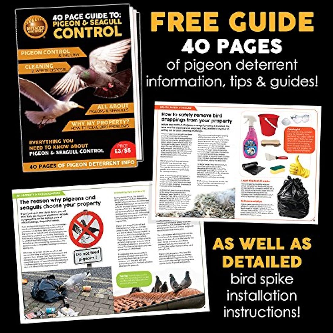Defender Plastic Bird Spikes Pack | 15 m with Glue | Bird Control Guide | Various Size Packs