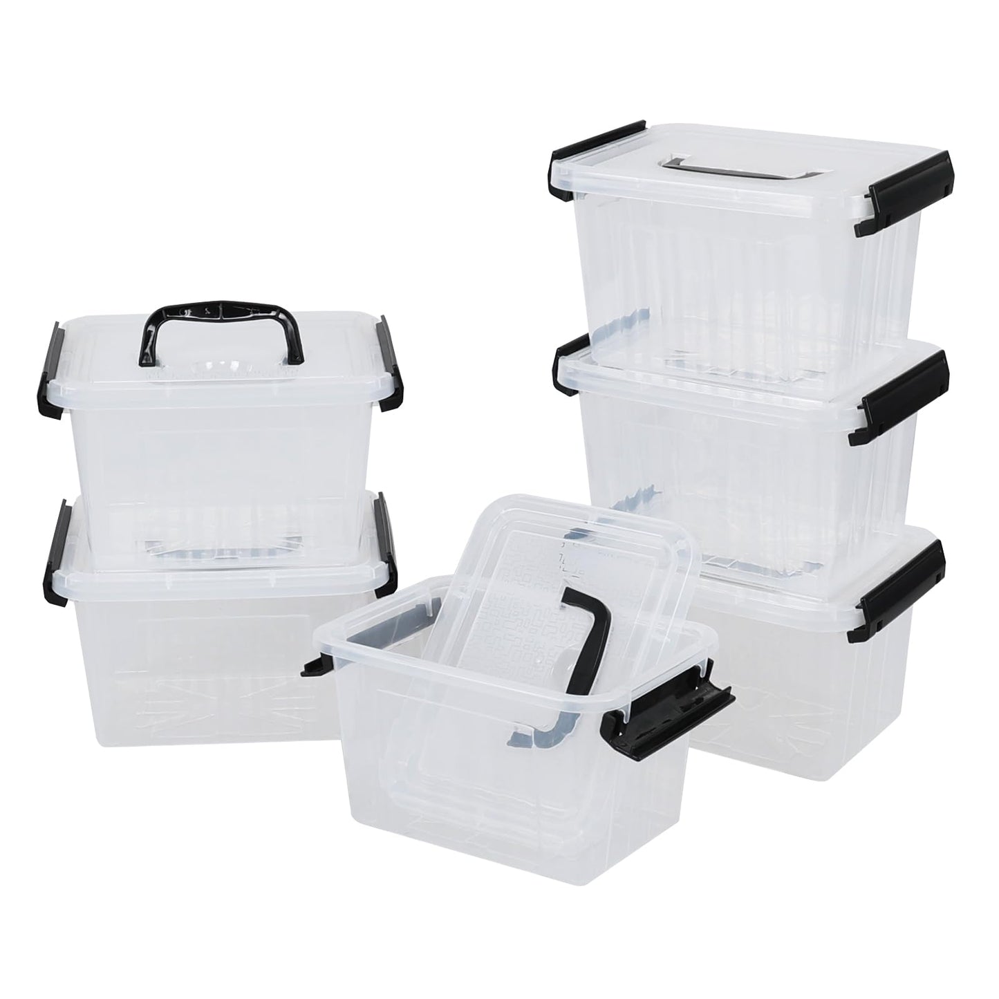 Hayixia 3.5 Quart Clear Latching Bin with Handle, 6-Pack Small Plastic Storage Boxes with Lids