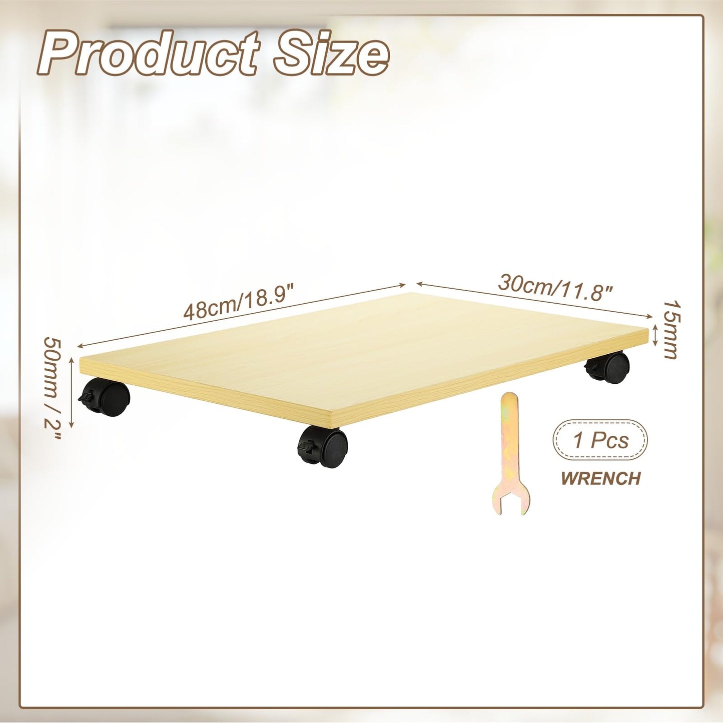 PATIKIL 12x19in PC Stand, Computer Tower Stand Wood CPU PC Holder Under Desk Mobile Cart 4 Caster Wheel for Floor Carpet Tower ATX Case Printer