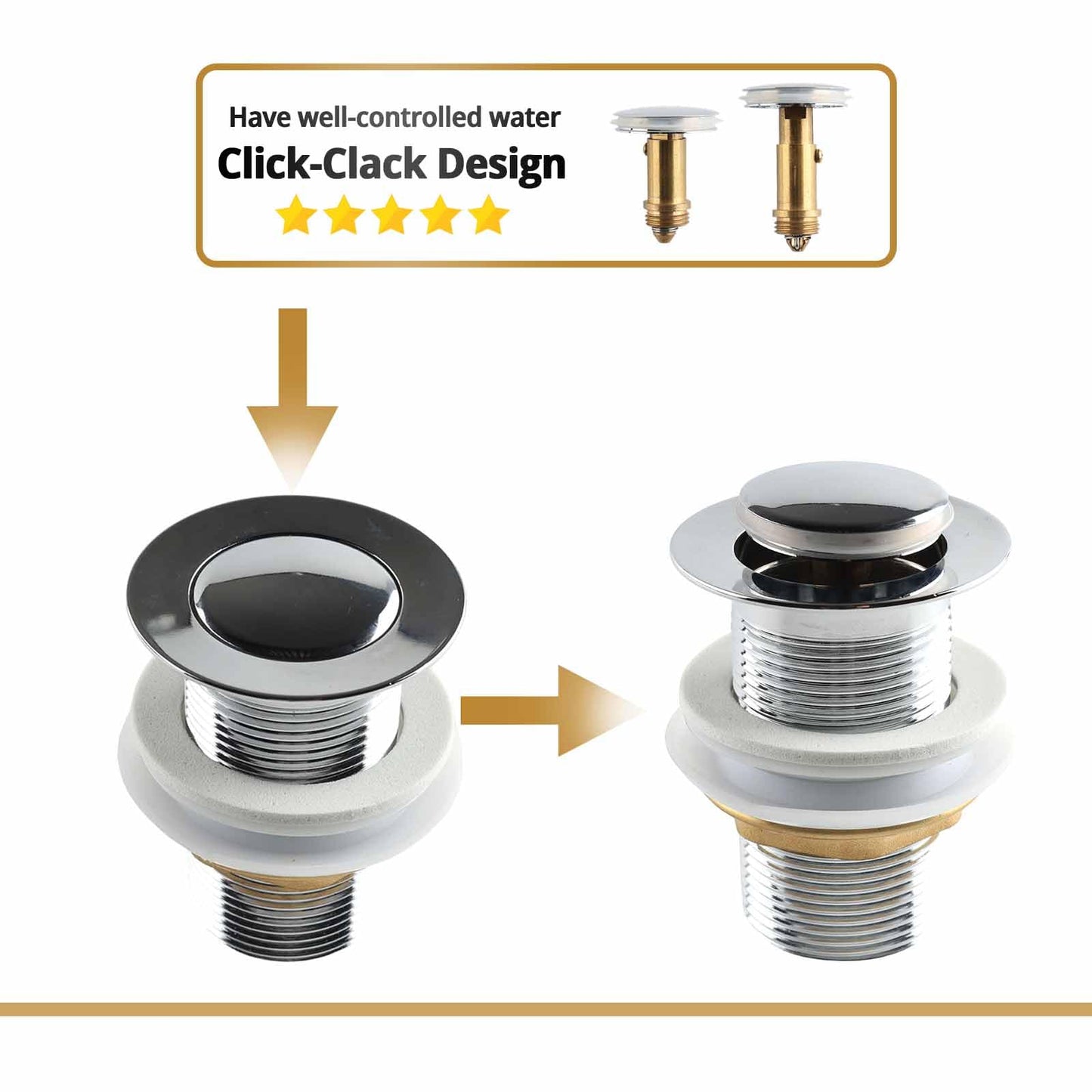 38mm Pop Up Sink Plug Replacement, Brass Bathroom Basin Drain Stopper, Universal Pop Up Basin Plug for UK Bathroom Sink Waste 1 Pack