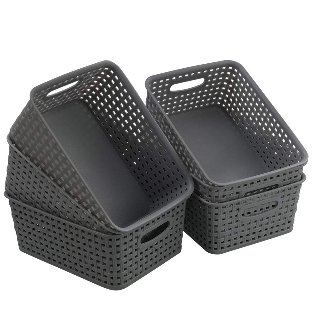 Farmoon 6 Packs Plastic Weave Storage Baskets, Small Handy Baskets, Grey