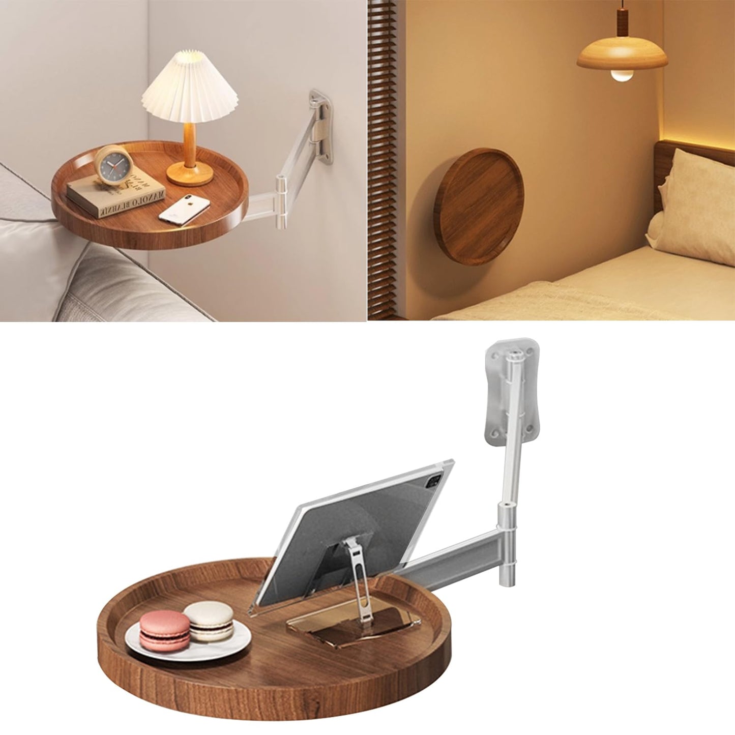 Ysislybin Round Wall-Mounted Folding Table, 720° Freely Adjustable Foldable Wall Desk Foldable Wall Bedside Table Space-Saving For Bedroom Living