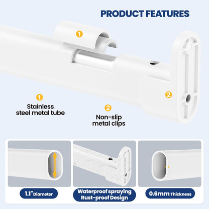 Wardrobe Rail Pole,Clothes Rail 42-101CM Adjustable Stainless SteelWhite