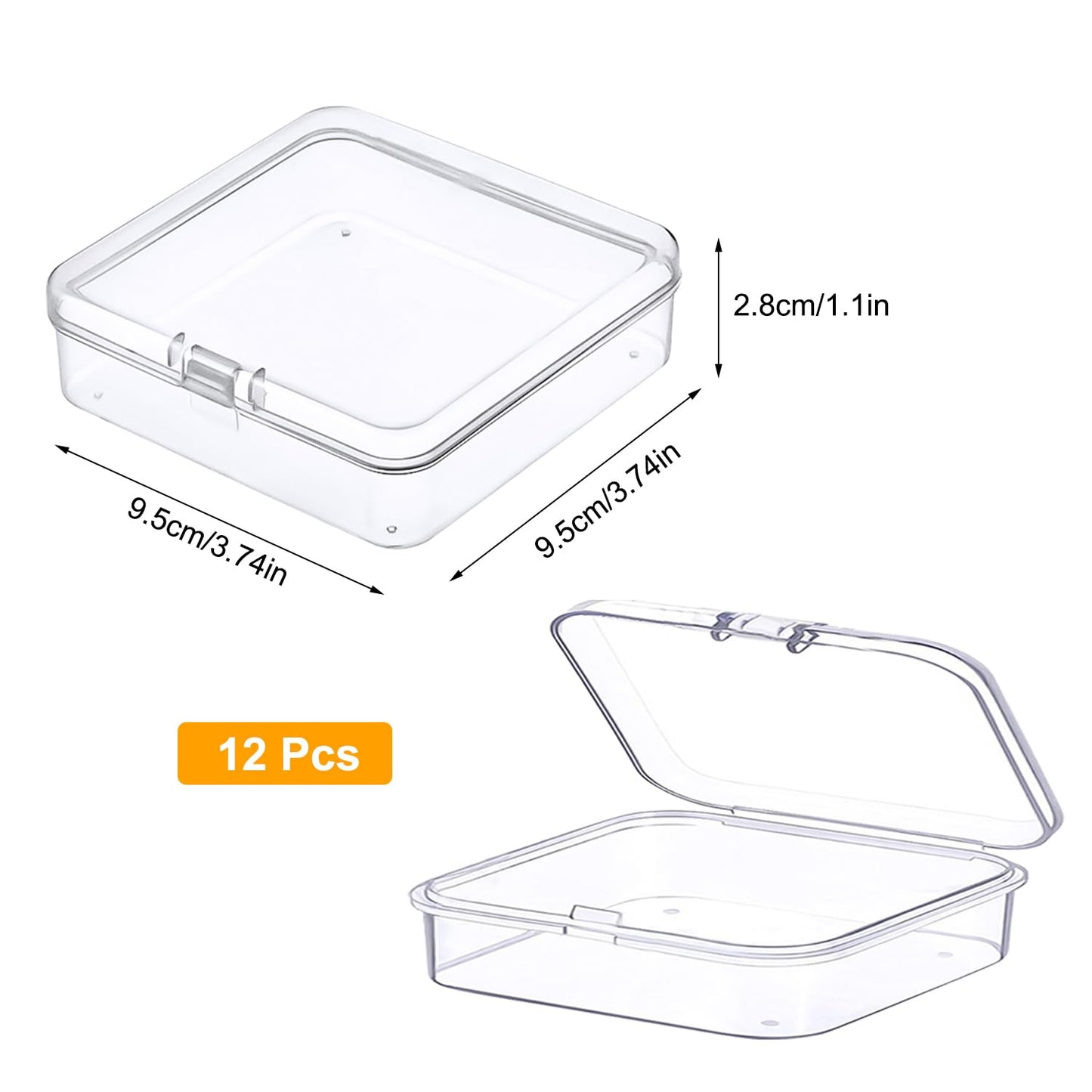 Prmape Pack of 12 Storage Boxes with Lid, Small, 9.5 x 9.5 x 2.8 cm, Small, Clear Plastic Beads, Storage Container Box