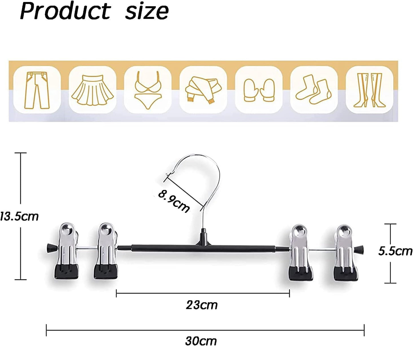 Supmaker 20 Pack Trouser Hanger, 30cm Pants Hangers Space Saving Skirt Hangers with Adjustable Clips,Heavy Duty Clothes Coat Garment Jeans Hangers