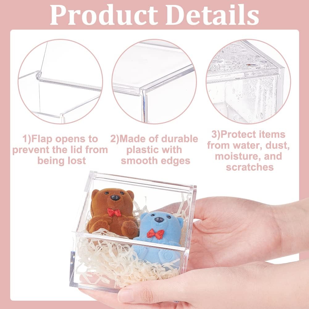 BENECREAT 2Pcs Acrylic Box with Lid, 8x8x6cm Clear Cube Display Case Storage Boxes Organizer Containers for Wedding Birthday Gift Packing Jewelry