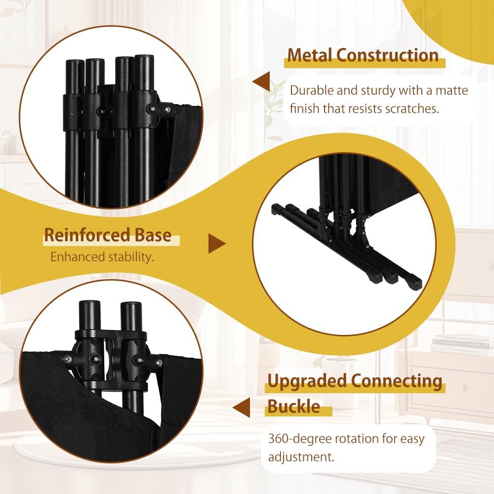 HIDODO 4 Panel Upgraded Room Divider with Wheels, 247cm W x 183cm H, Black