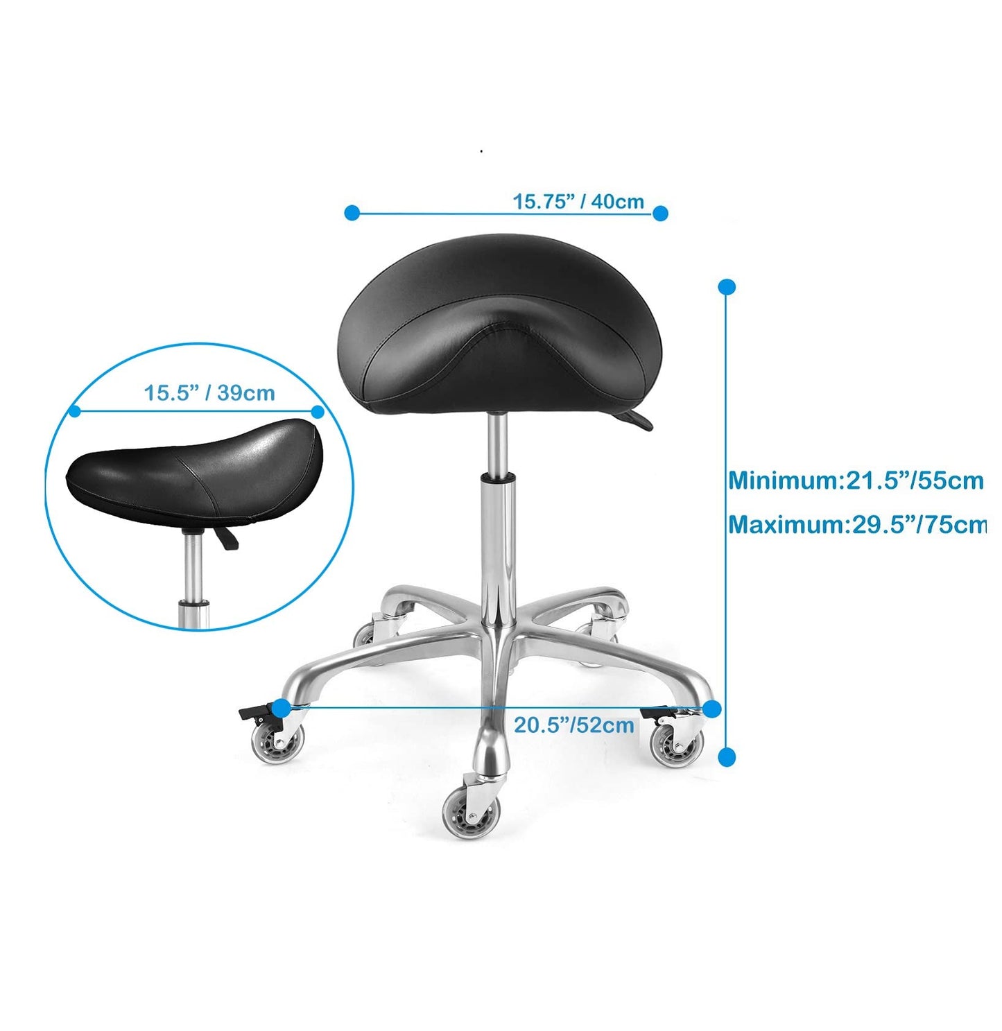 McDooFly Ergonomic Saddle Stool with Wheels Rolling Saddle Chair Heavy Duty Height Adjustable Swivel Hydraulic Stool for Dental Clinic Massage Salon