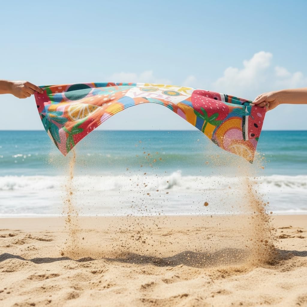 DJDEA Fruits Microfibre Beach Towel 90x180cm, Soft Quick Dry Sandproof Adults Swim Towel with Net Bag for Beach Pool Spa Gym