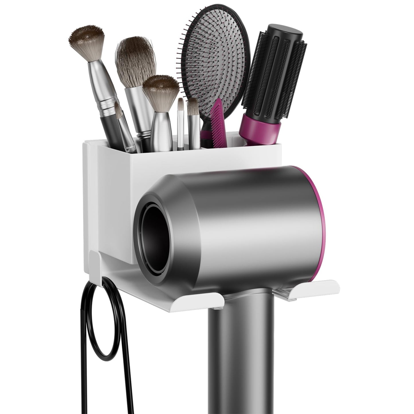 MAYZOLOP Hair Dryer Holder Wall Mounted, No Drill Metal Holder for Hair Tools, Bathroom Storage Organiser with Accessory Tray - Salon, Bedroom, Hotel