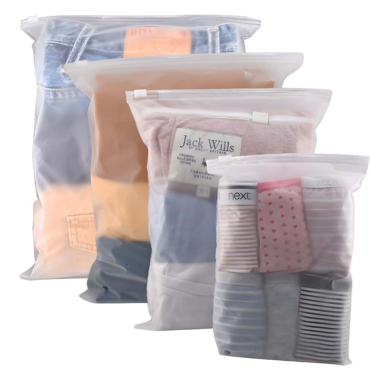 Frosted ZipLock Bags (35x40) 20 Pack - One Size - Zip Lock Travel Storage Bags - Hospital Bag Organiser Pouches