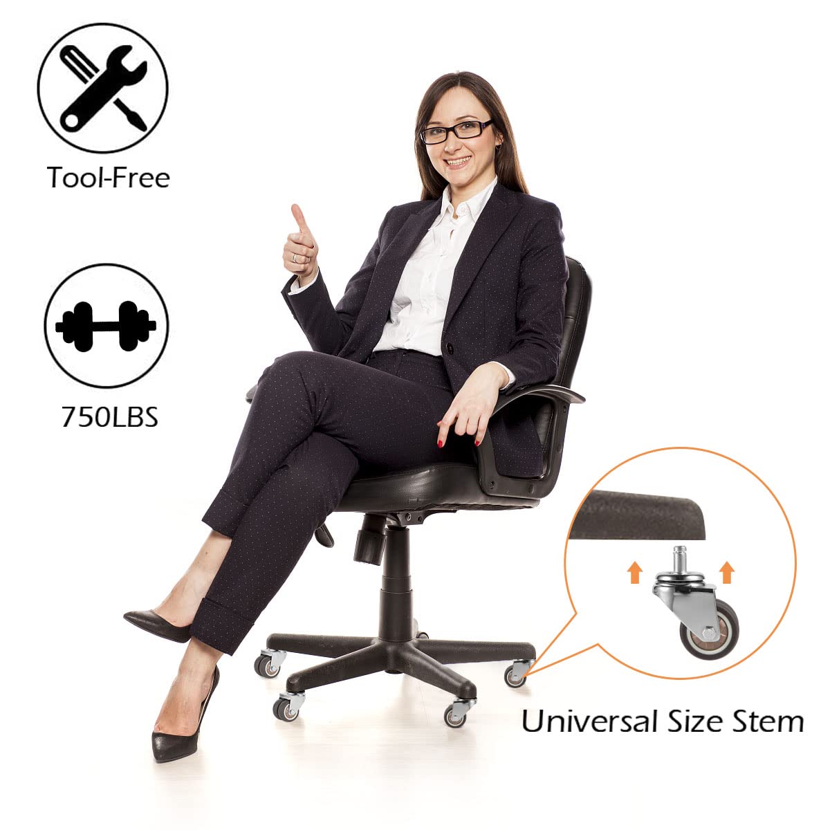 W B D WEIBIDA Dual Office Chair Caster Rubber 11mm*22mm, Super Quiet and Soft Caster for Office Chair, Hard Floors, Parquet, Carpet and Tile