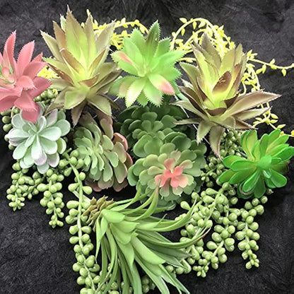 NA Woohome Fake Artificial Succulent Plants, 15 PCS Assorted Artificial Succulent Realistic Succulents Pick Bouquet String of Succulent Faux Succulents Floral Arrangement