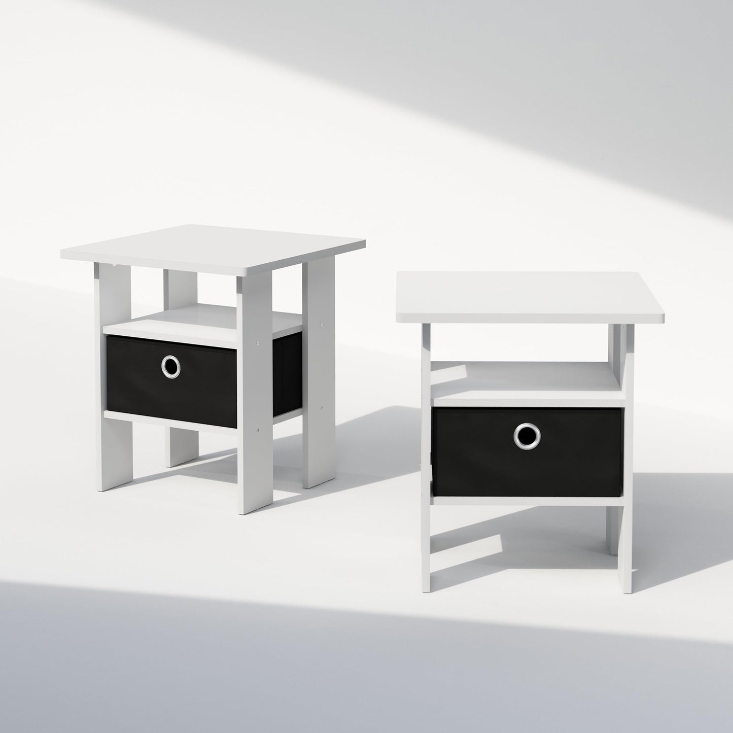 Furinno TIDUR Set of 2, Bedside Table with Storage Bin, White