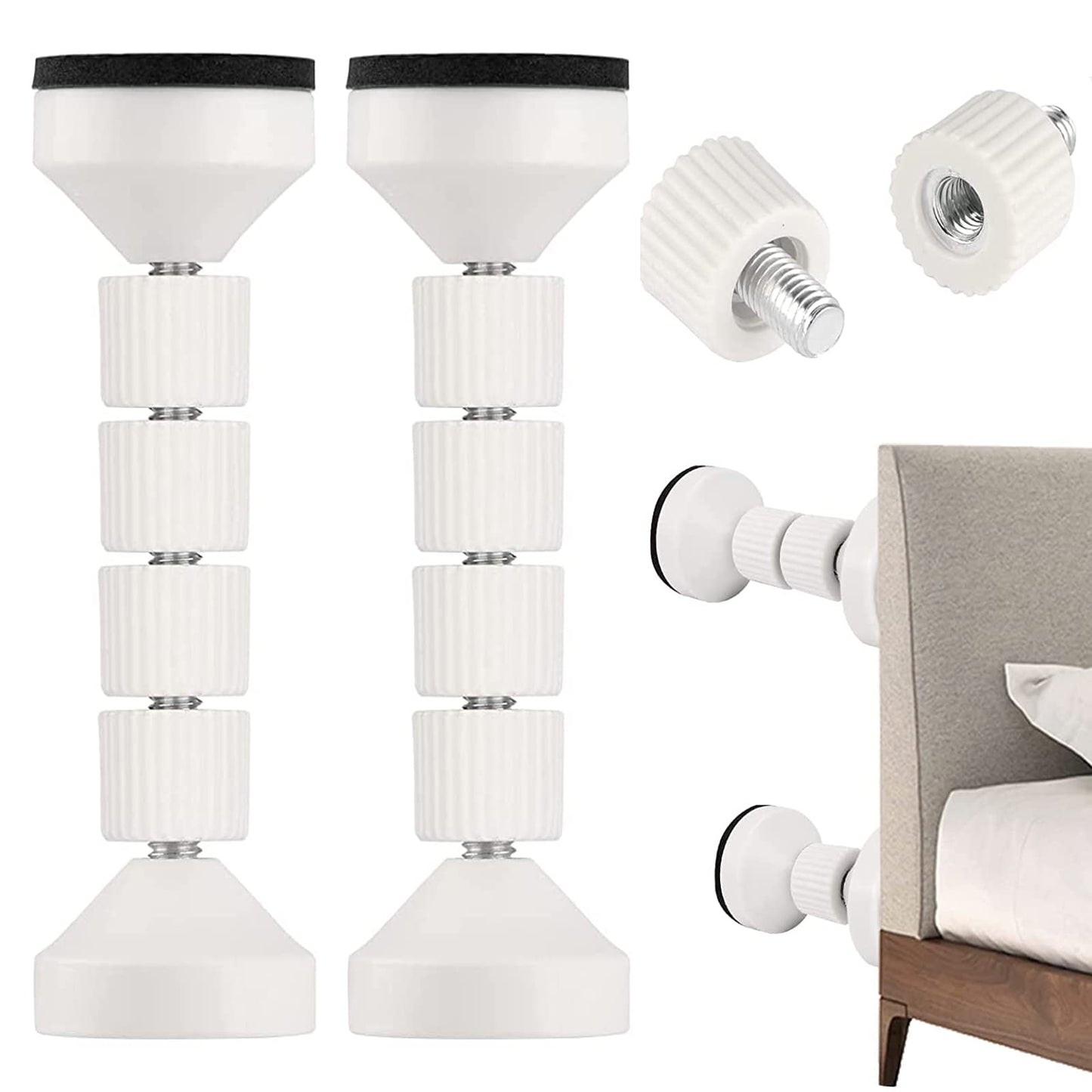 JOOVCC 2Pack Headboard Stoppers, Adjustable Threaded Bed Frame Anti-Shake Tool Bed Wall Stopper, Prevent Rocking Headboard Pad