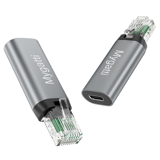 Mygatti USB C to Ethernet Adapter (2PK, Grey), Type-C Female to RJ45 Male, Portable 1 Gbit/s USB C to Network Converter, Supports USB C-C and USB-A-C