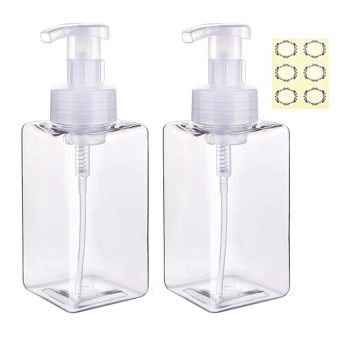 Apstaqeoo Foaming Soap Dispenser, 2Pcs 450ml Hand Soap Dispenser Refillable Foam Soap Liquid Pump Bottles Empty Plastic Shampoo Body Wash Container
