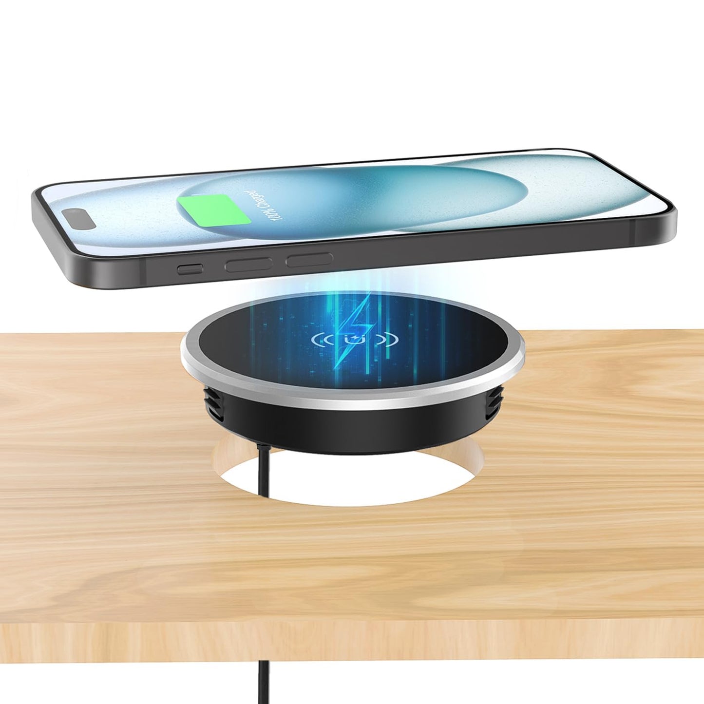 i.VALUX Recessed Wireless Charger,15W Magnetic Fast Charging Phone Charger(Pad),Hidden Desktop Grommet Qi Wireless Charging Station for iPhone