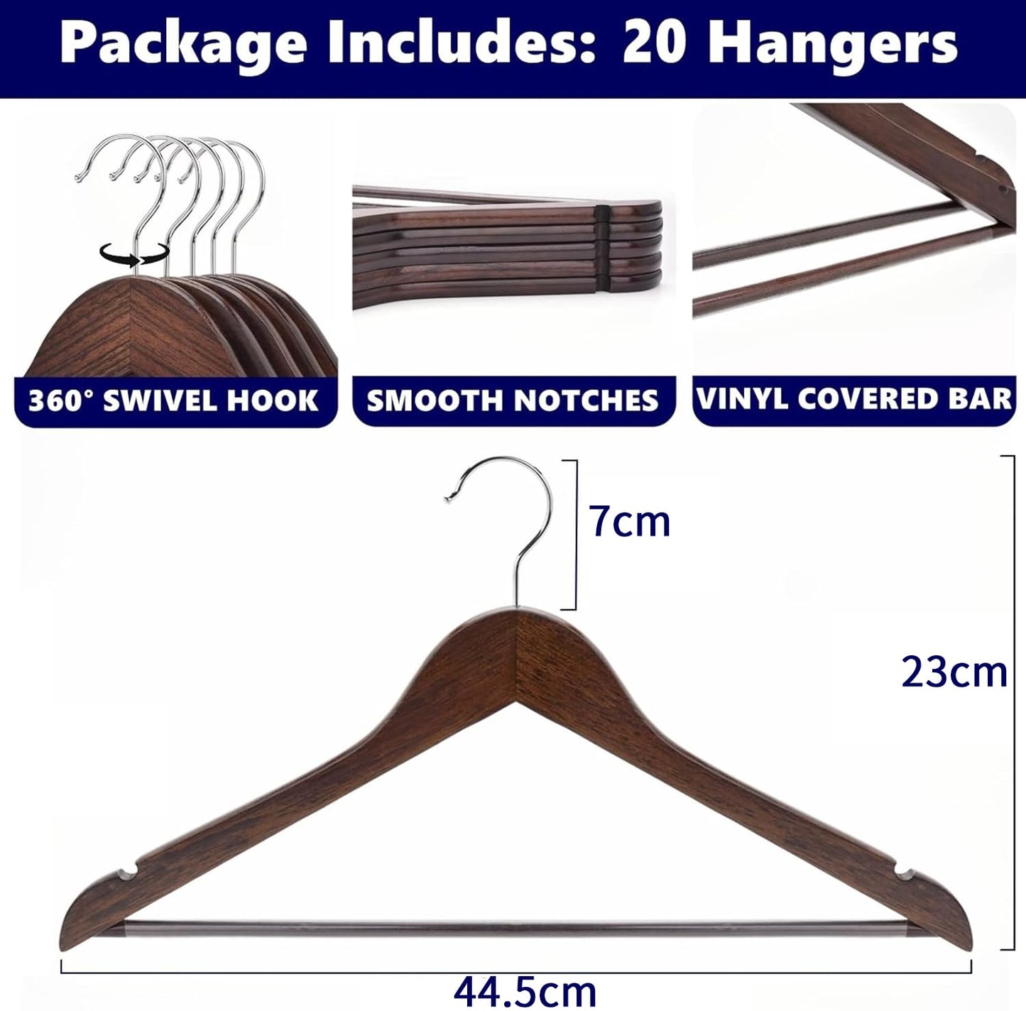 Amber Home 20pcs Retro Wooden Coat Hangers, Wood Suit Hangers, Antique