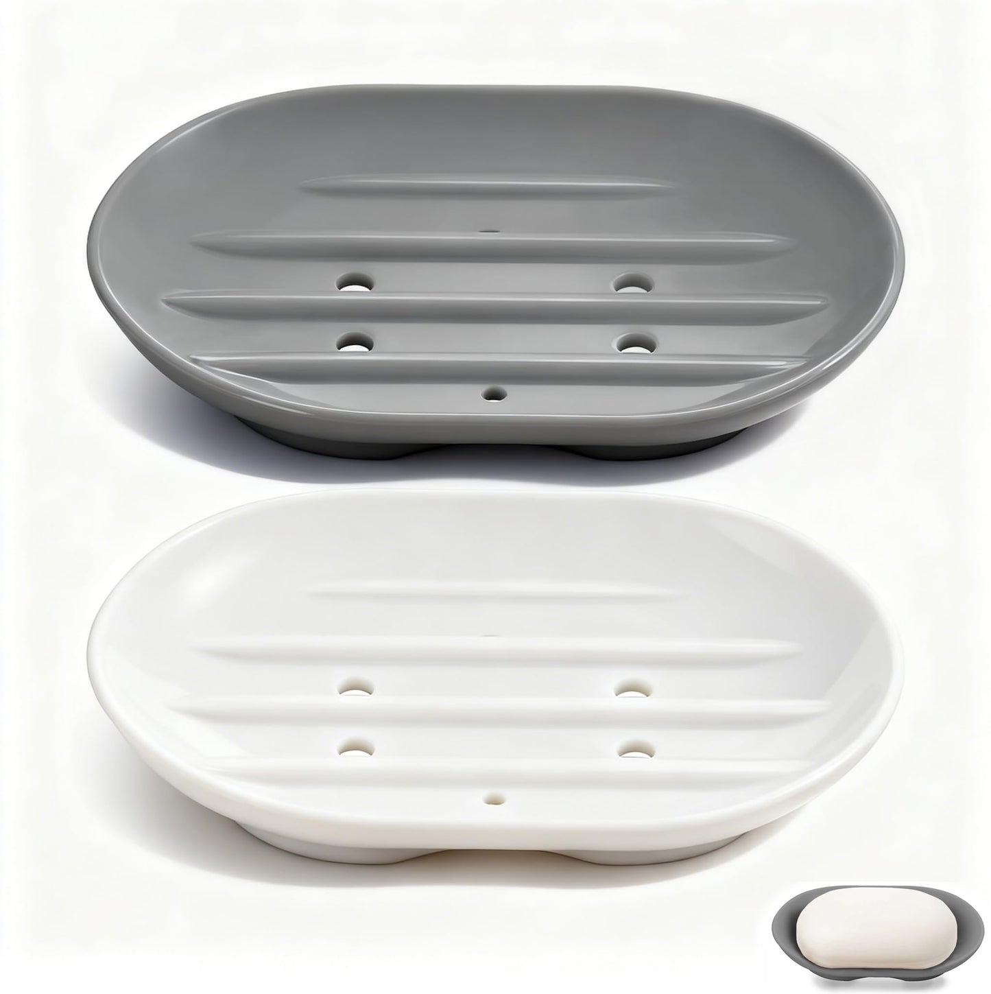 2-Pack Silicone Soap Dish Holder -Flexible Soap Box Self-Draining, Anti-Slip Soap Tray for Shower, Bathroom & Kitchen Countertop or Shelf